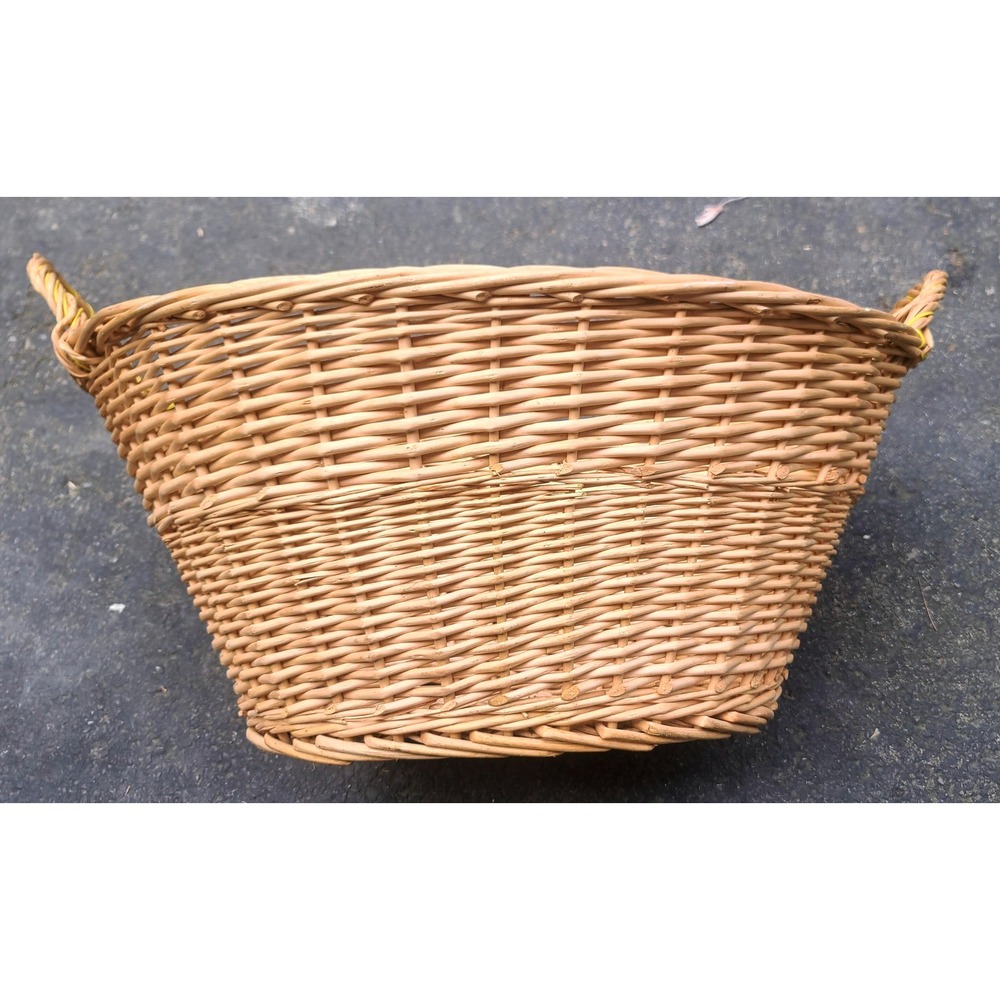 Vintage Woven Wicker Laundry Basket Oval Rattan Storage with Handles 26" x 18"